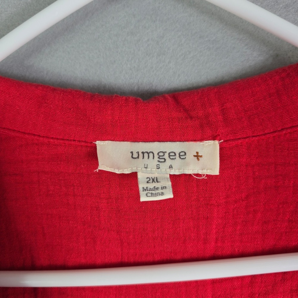 Umgee Tunic Shirt Dress Women 2XL Red Gauze Frayed Hem Button Front Western Club - Picture 5 of 8